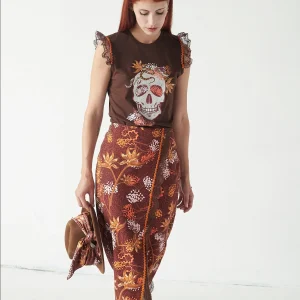 Jupe femme Dentelle Snake crayon imprime marron et orange