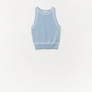 Gilet sans manches bleu avec détails de lignes blanches