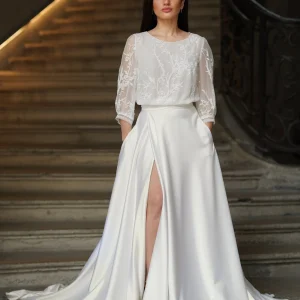 Haut de mariée ELARA – soie brodée transparente