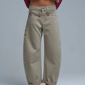 Jean ballon Barrel beige tendance avec poches