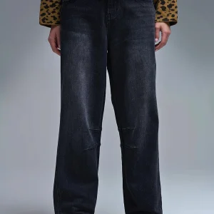 Jean Barrel en denim noir délavé