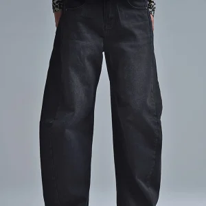 Jeans Barrel noir avec coutures latérales