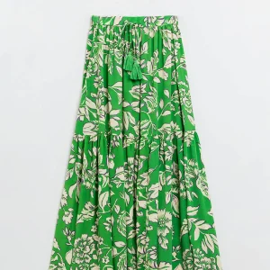Jupe longue à pinces imprimé floral vert