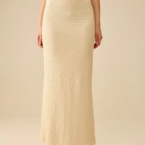 Jupe longue en tricot texturé beige
