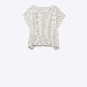 Open Knit Crochet dropped Sleeved Top in white