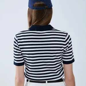 Polo en maille rayée marine et blanche