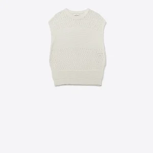 Pull blanc en maille ouverte douce et manches tombantes