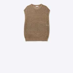 Pull camel en maille ouverte douce et manches tombantes