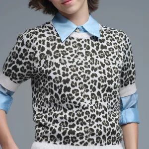 Pull chic à manches courtes imprimé léopard