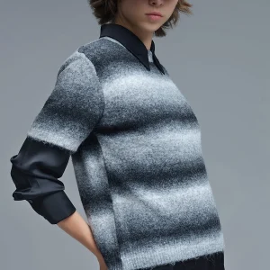 Pull rayé ombré à manches courtes en gris