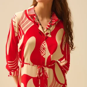 robe boutonnée à imprimé abstrait rouge