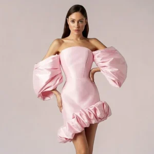 Robe bustier rose poudré manches bouffantes