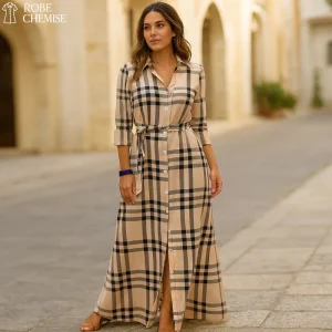 Robe Chemise Beige Longue