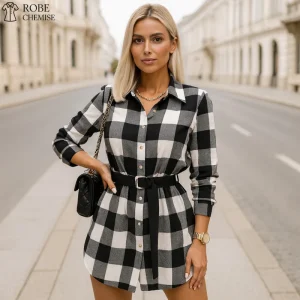 Robe Chemise Carreaux Noir et Blanc
