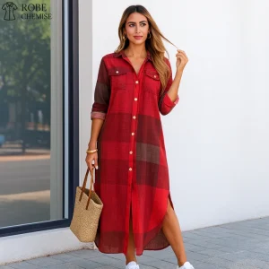 Robe Chemise Carreaux Rouge