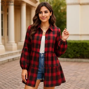 Robe Chemise Carreaux Rouge et Noir