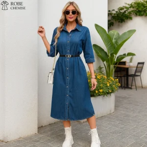 Robe Chemise en Jean Mi Longue
