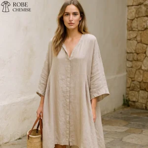 Robe Chemise Lin Kaki