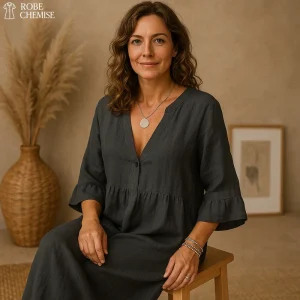 Robe Chemise Lin Noire