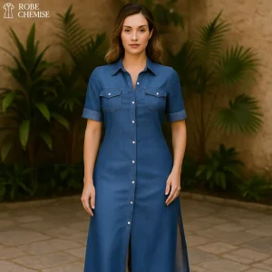 Robe Chemise Longue Bleu