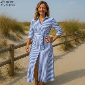 Robe Chemise Rayée Bleu et Blanc