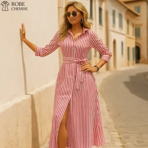 Robe Chemise Rayée Rouge et Blanche