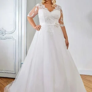Robe de Mariée avec Manches Grande Taille