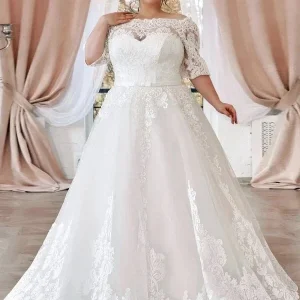 Robe de Mariée Dentelle Femme Ronde
