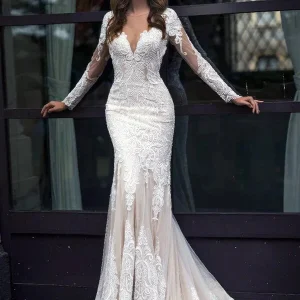 Robe de Mariée Élégante Sirène Manches Longues