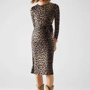 Robe en Spandex à imprimé léopard avec noeud