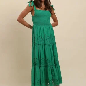 Robe longue broderie verte Colombiana