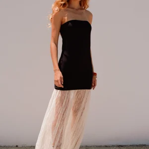 Robe Angie bi-matières noir et dentelle écru