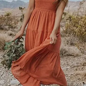 Robe longue plissée terracotta