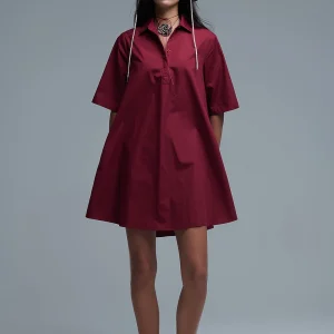 Robe oversize en popeline à manches 3/4 Burgundy
