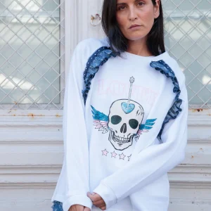 Sweat-shirt SKULL LOVER à volants en denim