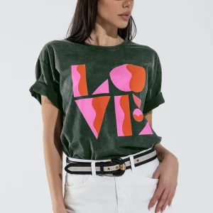 T-shirt avec imprimé numérique LOVE art déco en gris