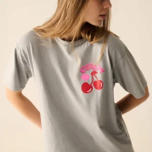 T-shirt gris avec logo Cerise et lettres