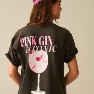 T-shirt noir délavé PINK TONIC
